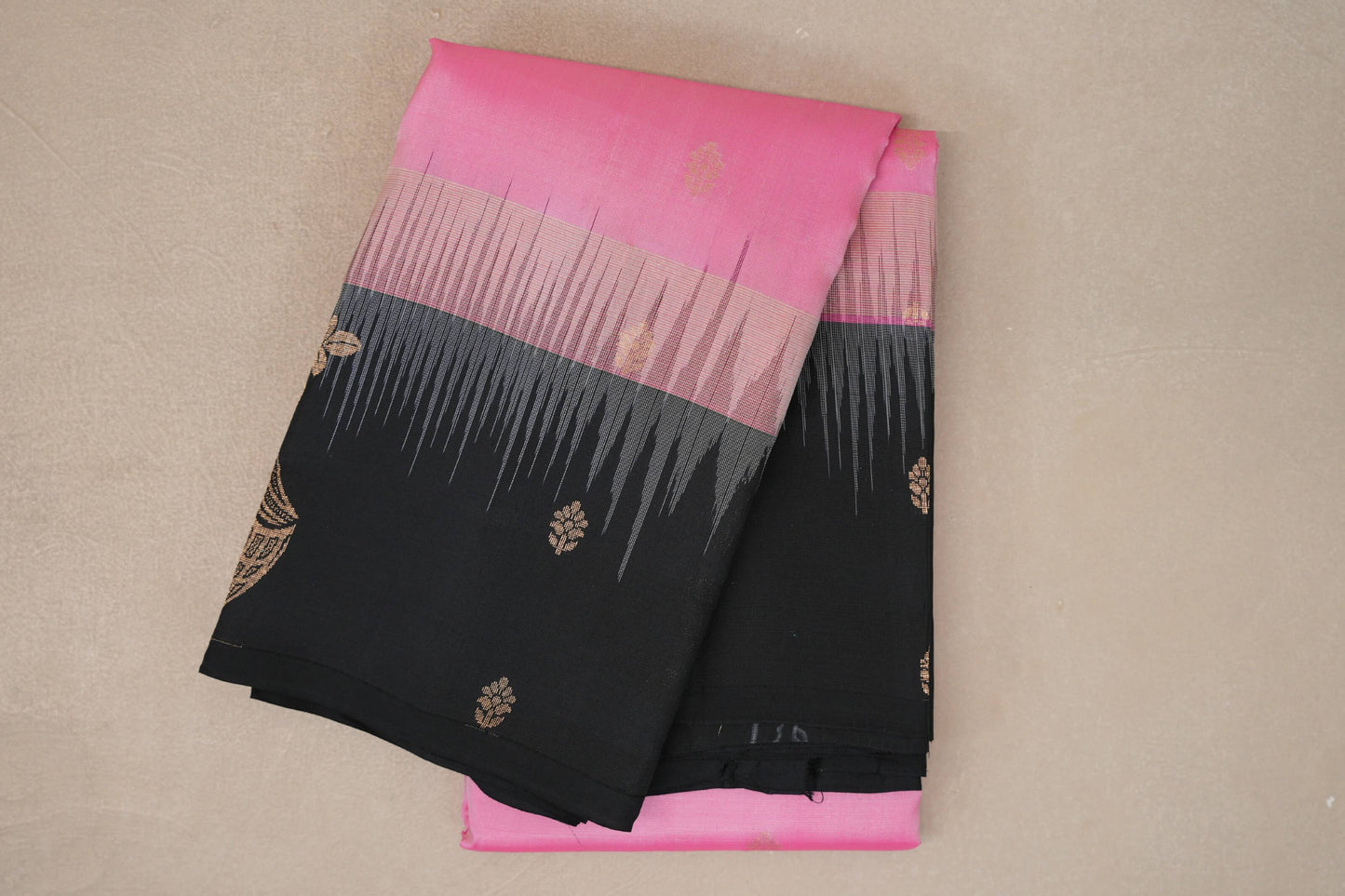 Bright Rose Pink with Black Borders Light Weight Kanjivaram Silk Saree