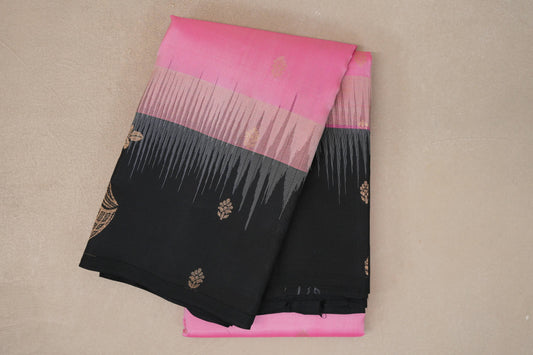 Bright Rose Pink with Black Borders Light Weight Kanjivaram Silk Saree