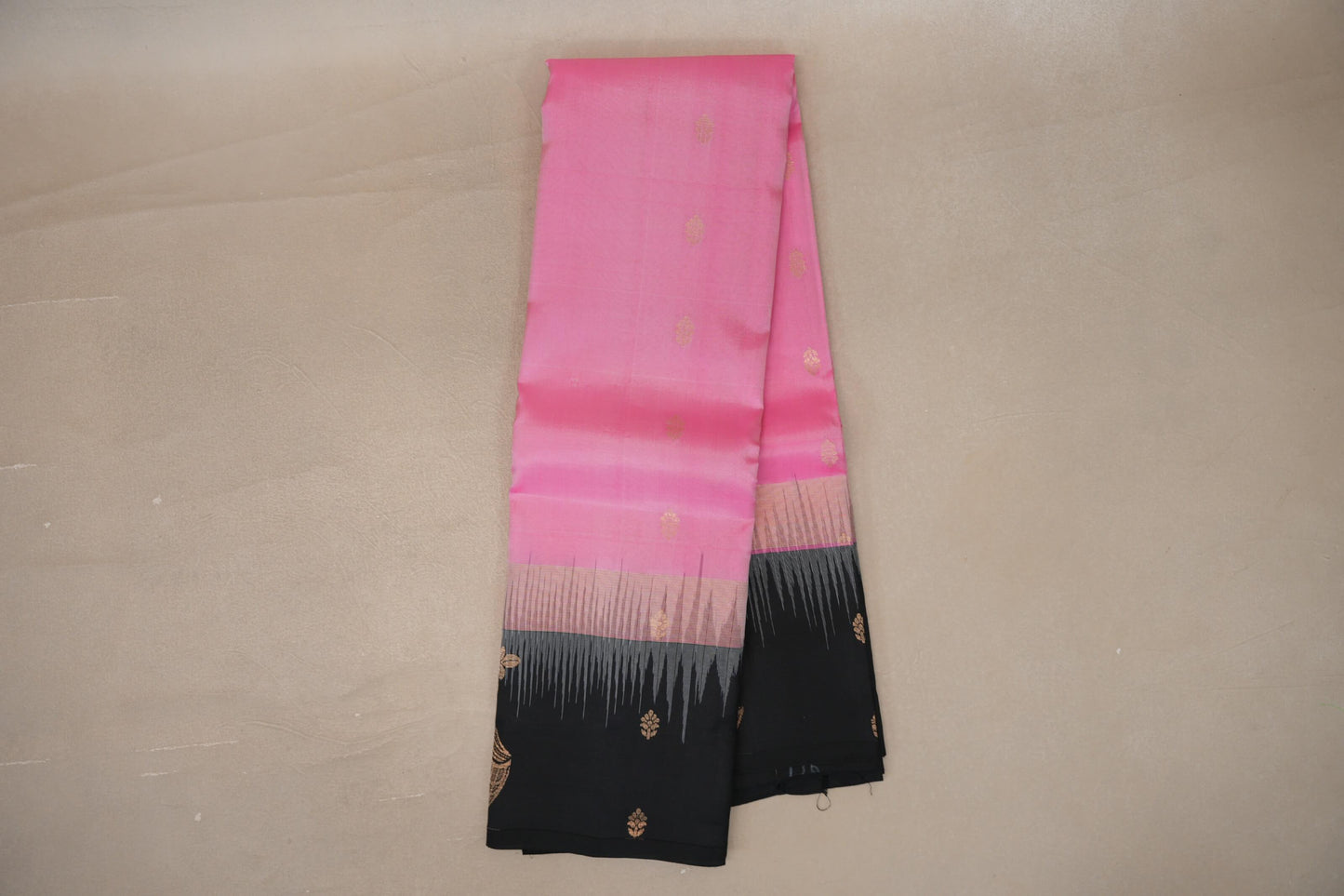 Online Bright Rose Pink with Black Borders Light Weight Kanjivaram Silk Saree