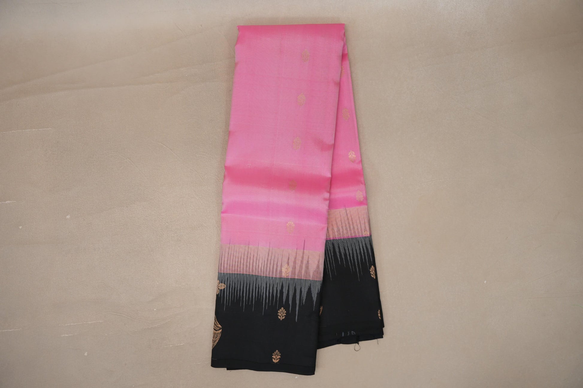 Online Bright Rose Pink with Black Borders Light Weight Kanjivaram Silk Saree