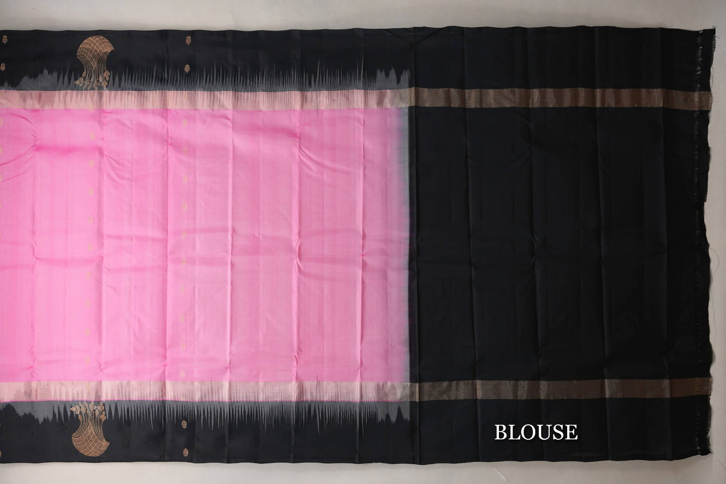 Bright Rose Pink with Black Borders Light Weight Kanjivaram Silk Saree blouse