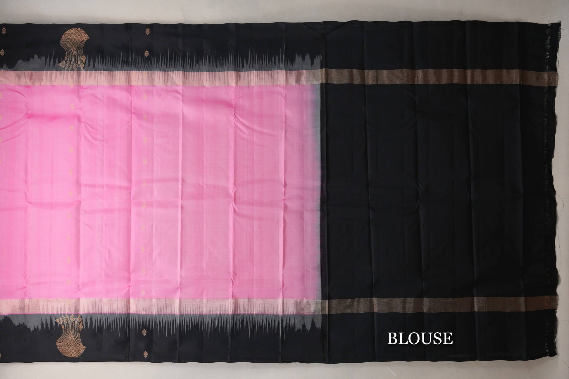 Bright Rose Pink with Black Borders Light Weight Kanjivaram Silk Saree blouse