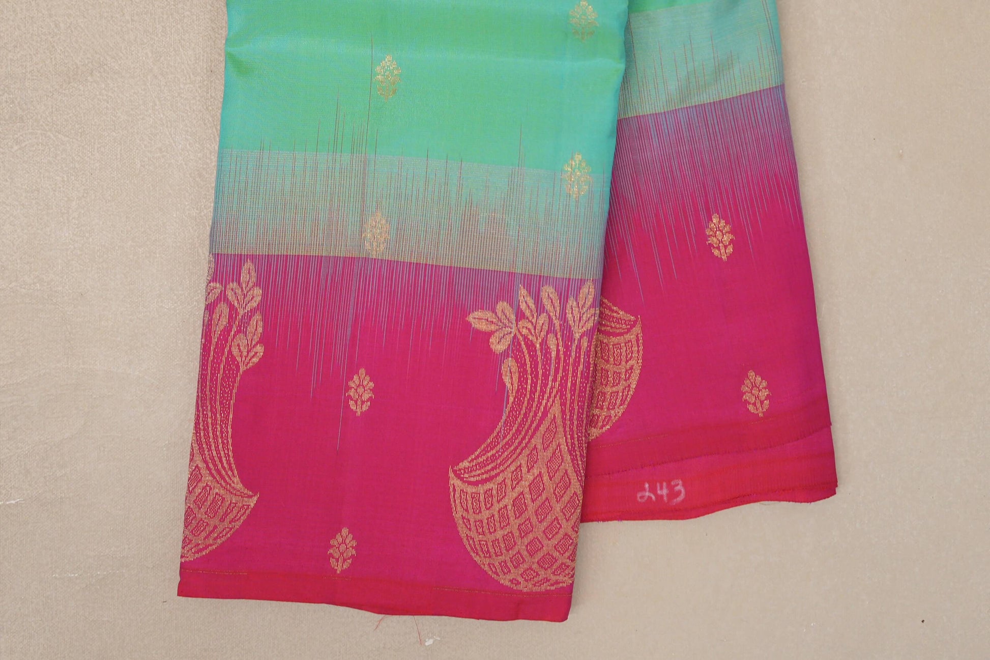 Dual Tone of Aqua Blue & Parrot Green Light Weight Kanjivaram Silk Saree border