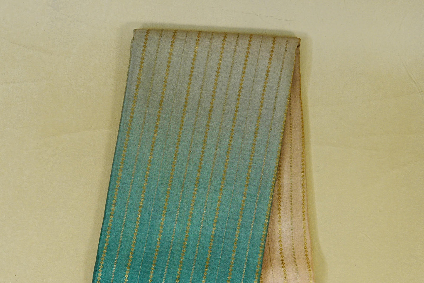Dual Tone Aqua Blue and Light Beige with black borders Mysore Silk Saree body