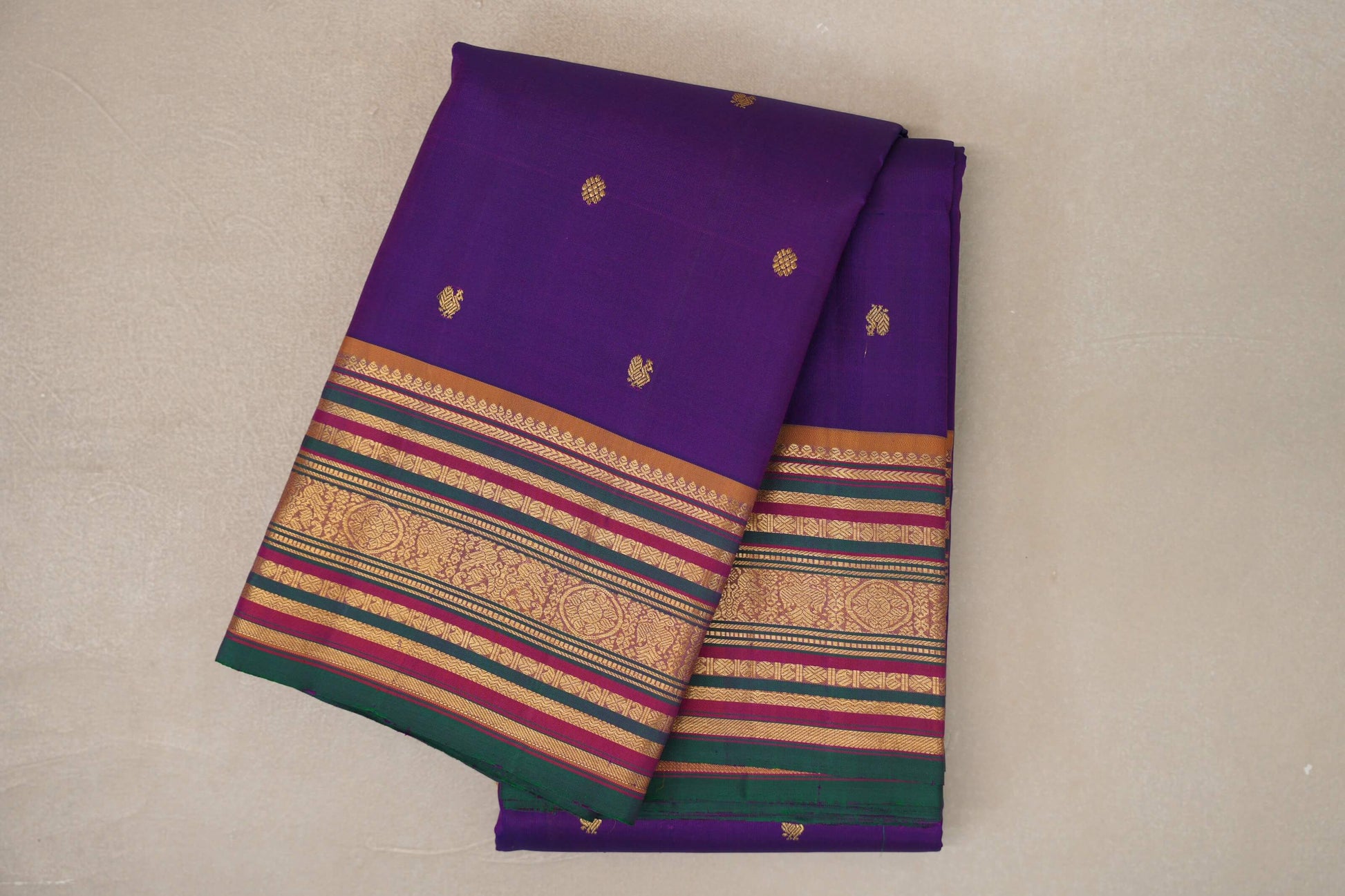 Deep Violet Purple Vintage Kanjivaram Silk Saree