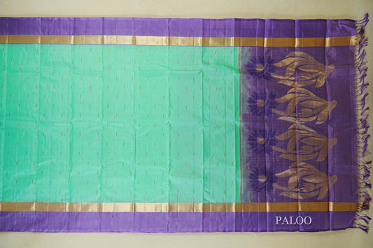 Sea green with violet Borders Light Weight Kanchipuram Silk Saree  paloo