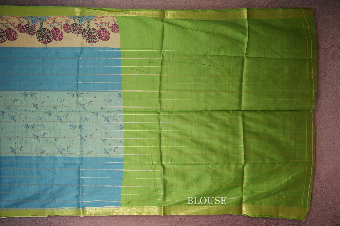 Light Blue Semi Tussar Silk Saree blouse