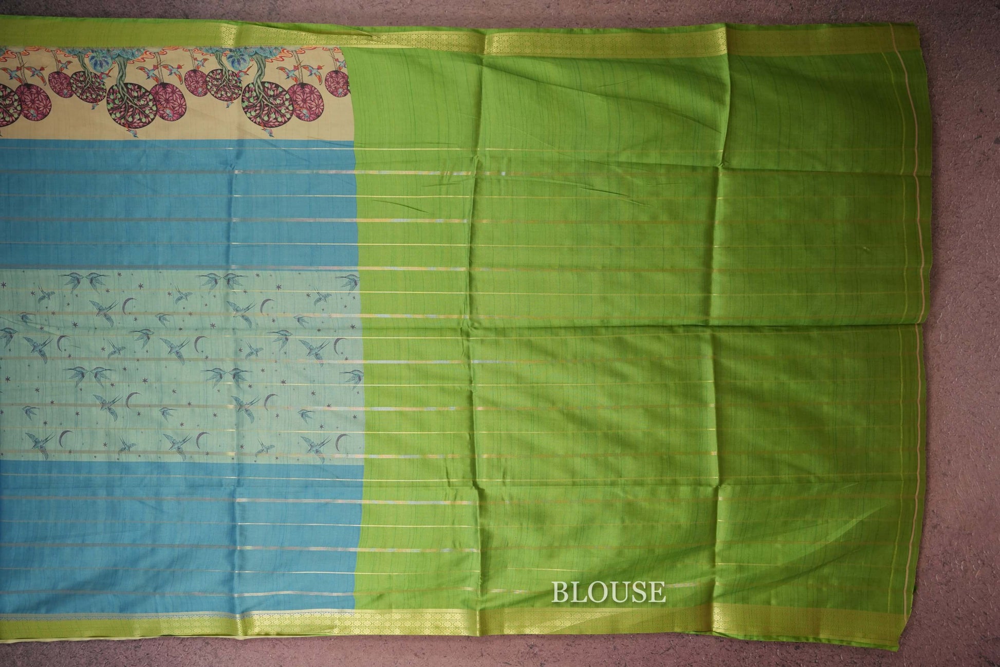 Light Blue Semi Tussar Silk Saree blouse