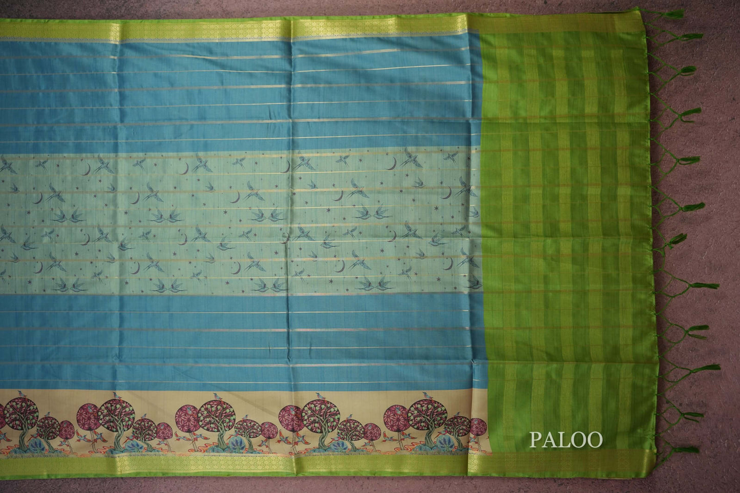Light Blue Semi Tussar Silk Saree paloo