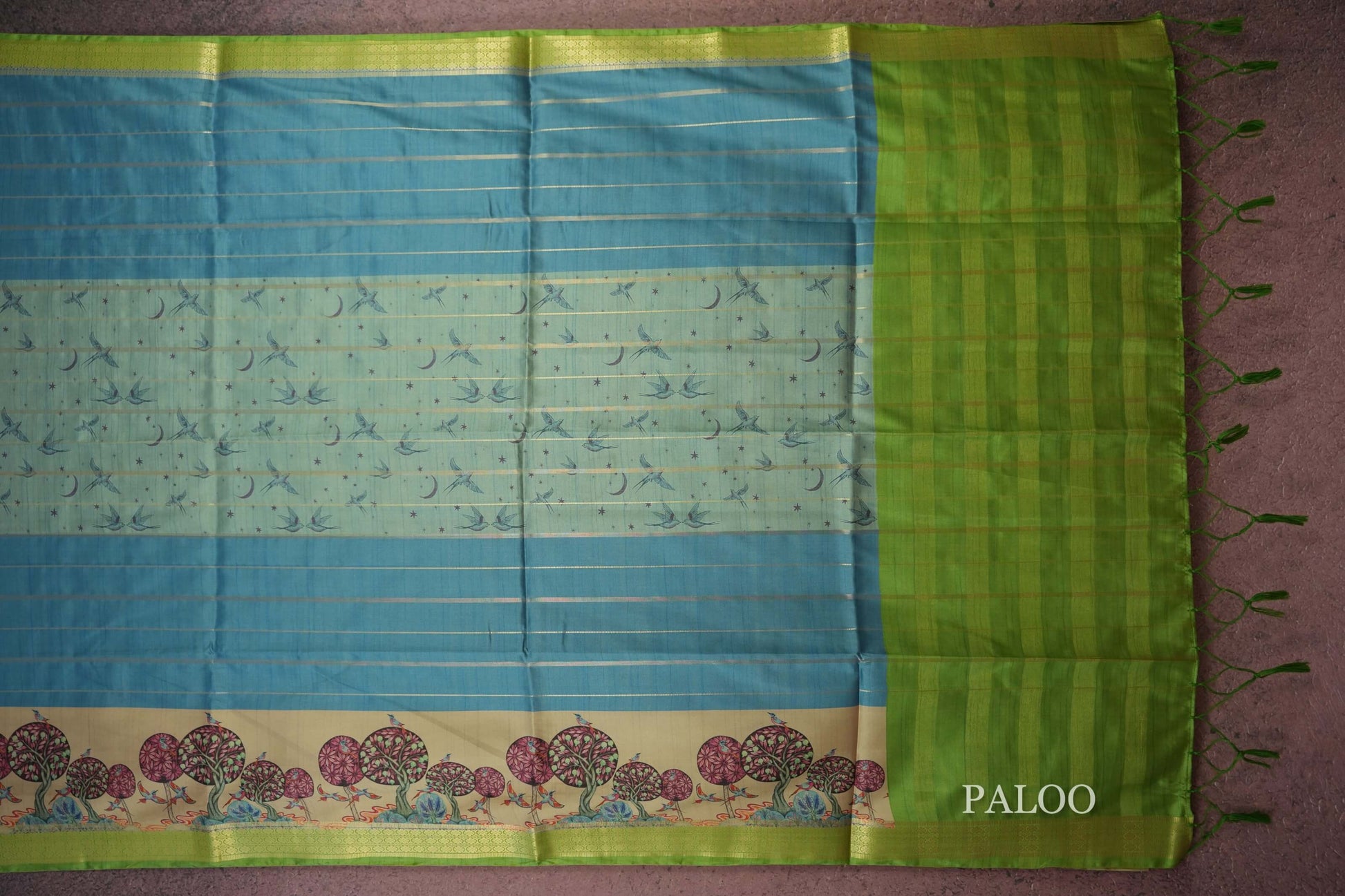 Light Blue Semi Tussar Silk Saree paloo