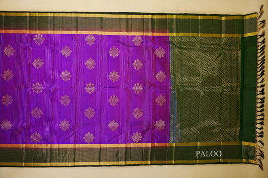Royal Purple with Magenta Undertone with deep green borders Light Weight Kanchipuram Silk Saree  paloo