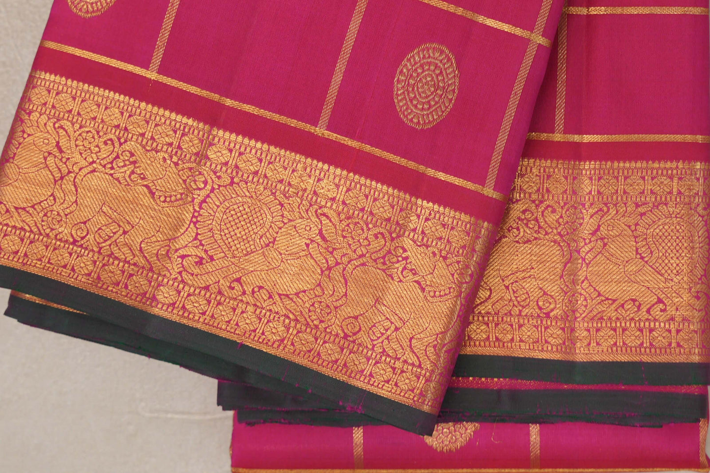 Bright Rani Pink Vintage Kanjivaram Silk Saree by Shreenivas Silks  border