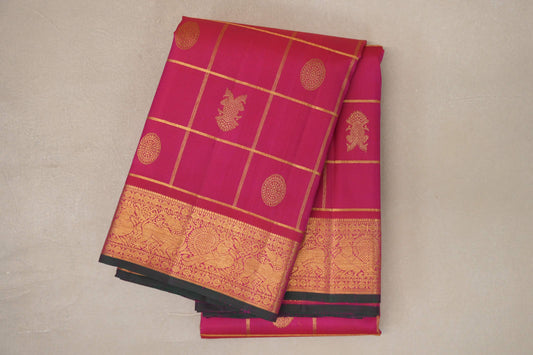 Bright Rani Pink Vintage Kanjivaram Silk Saree by Shreenivas Silks 