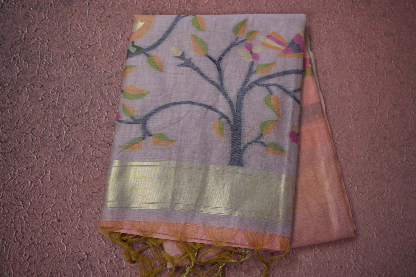 pink semi tussar silk saree 