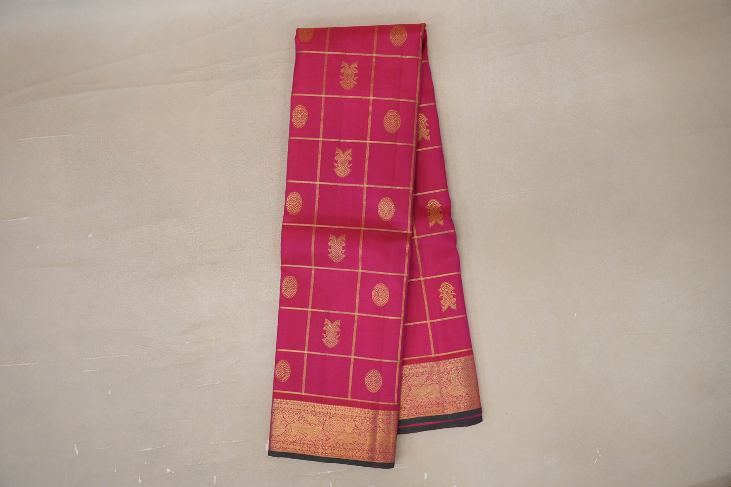 Bright Rani Pink Vintage Kanjivaram Silk Saree by Shreenivas Silks 