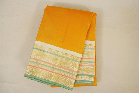 folded Mustard Yellow Vintage Kanjivaram Silk Saree 