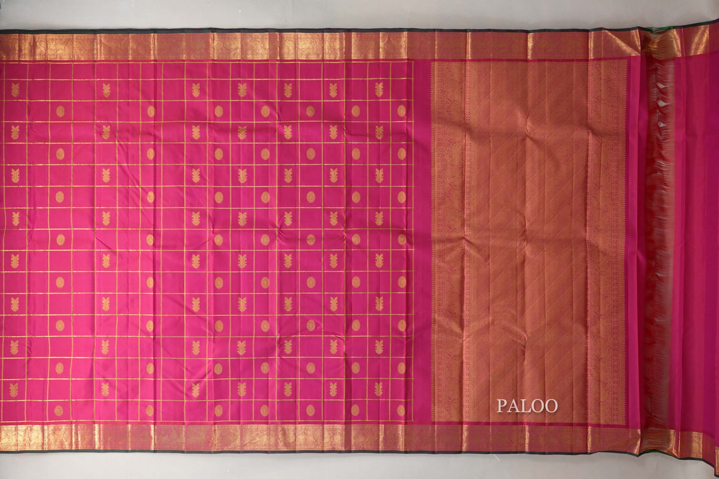 Bright Rani Pink Vintage Kanjivaram Silk Saree by Shreenivas Silks  paloo