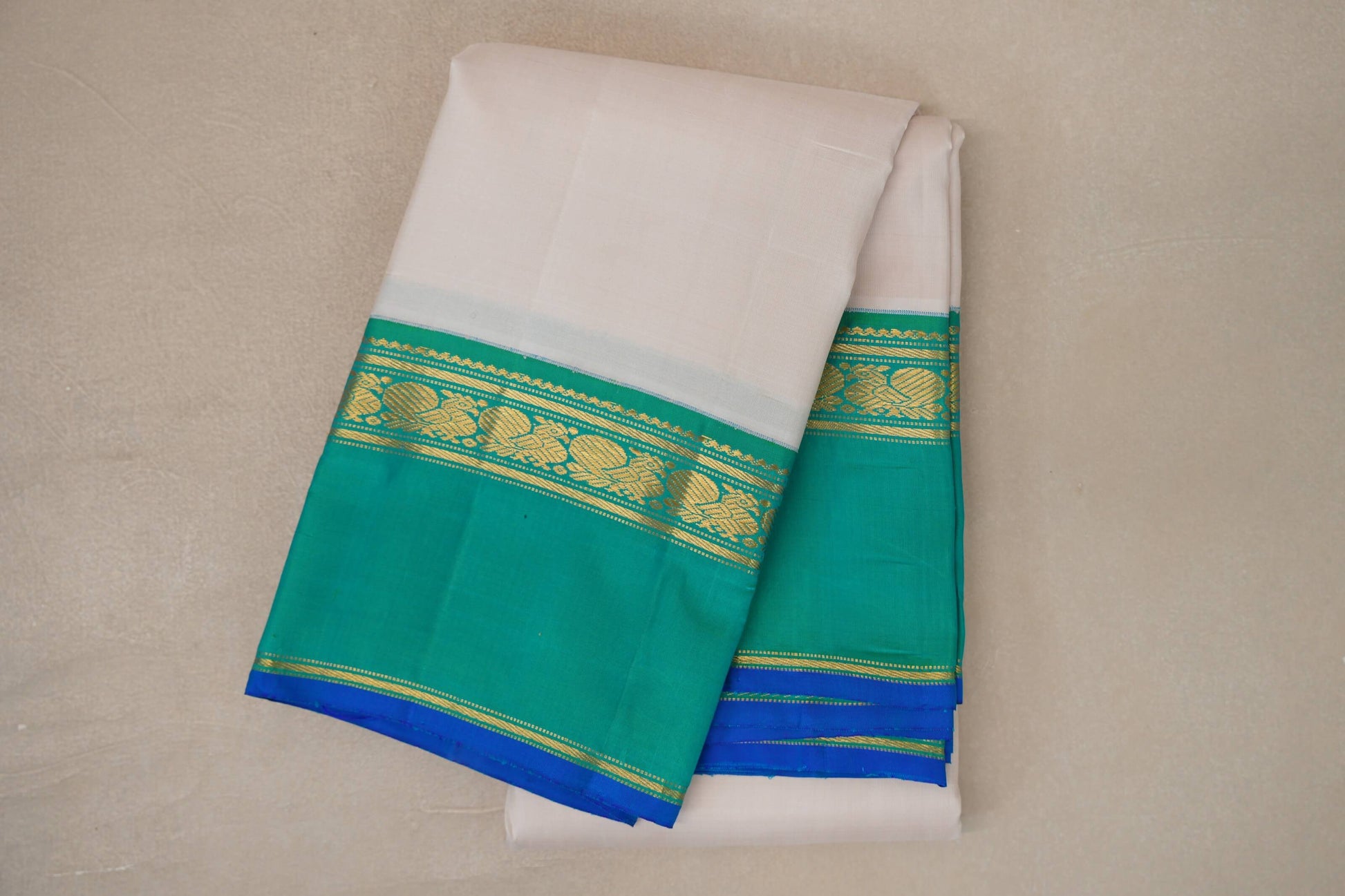 Ivory white Vintage Kanjivaram Silk Saree 