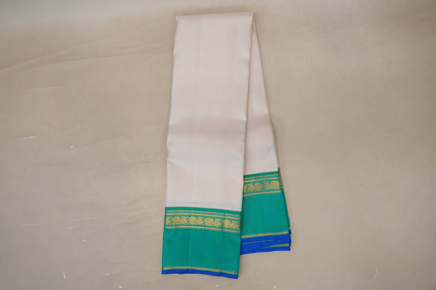 Ivory white Vintage Kanjivaram Silk Saree 