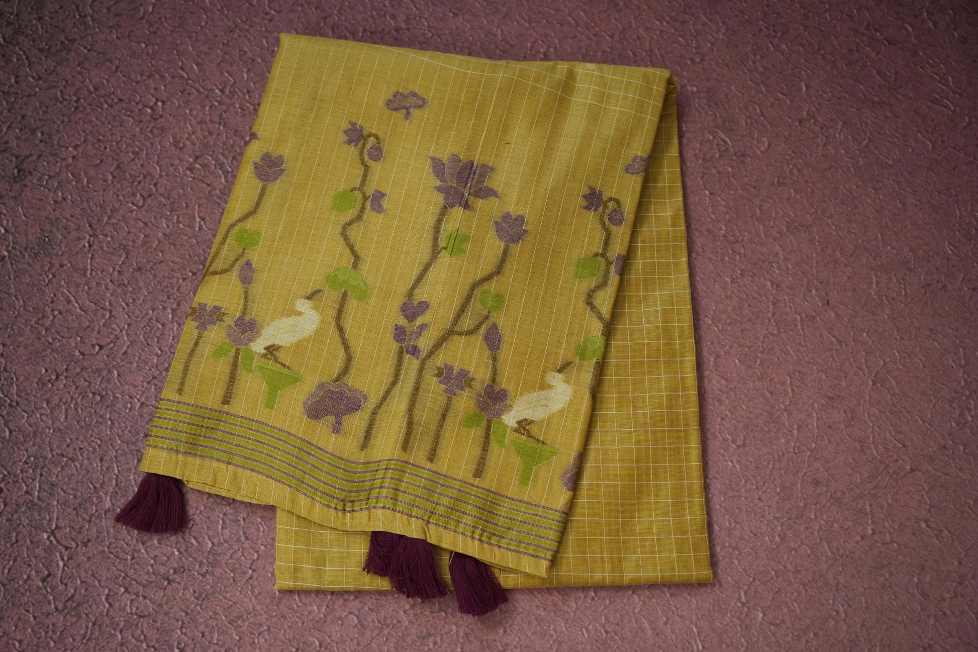 Mustard Yellow semi silk saree