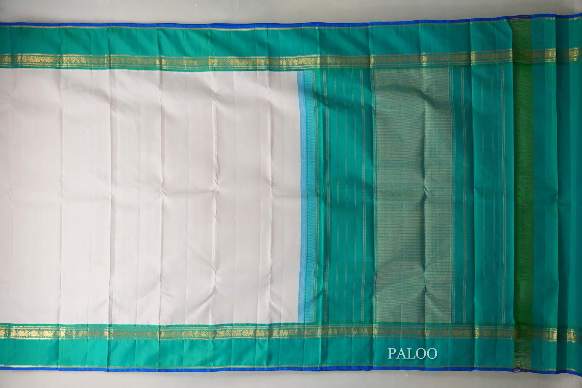 Ivory white Vintage Kanjivaram Silk Saree  paloo