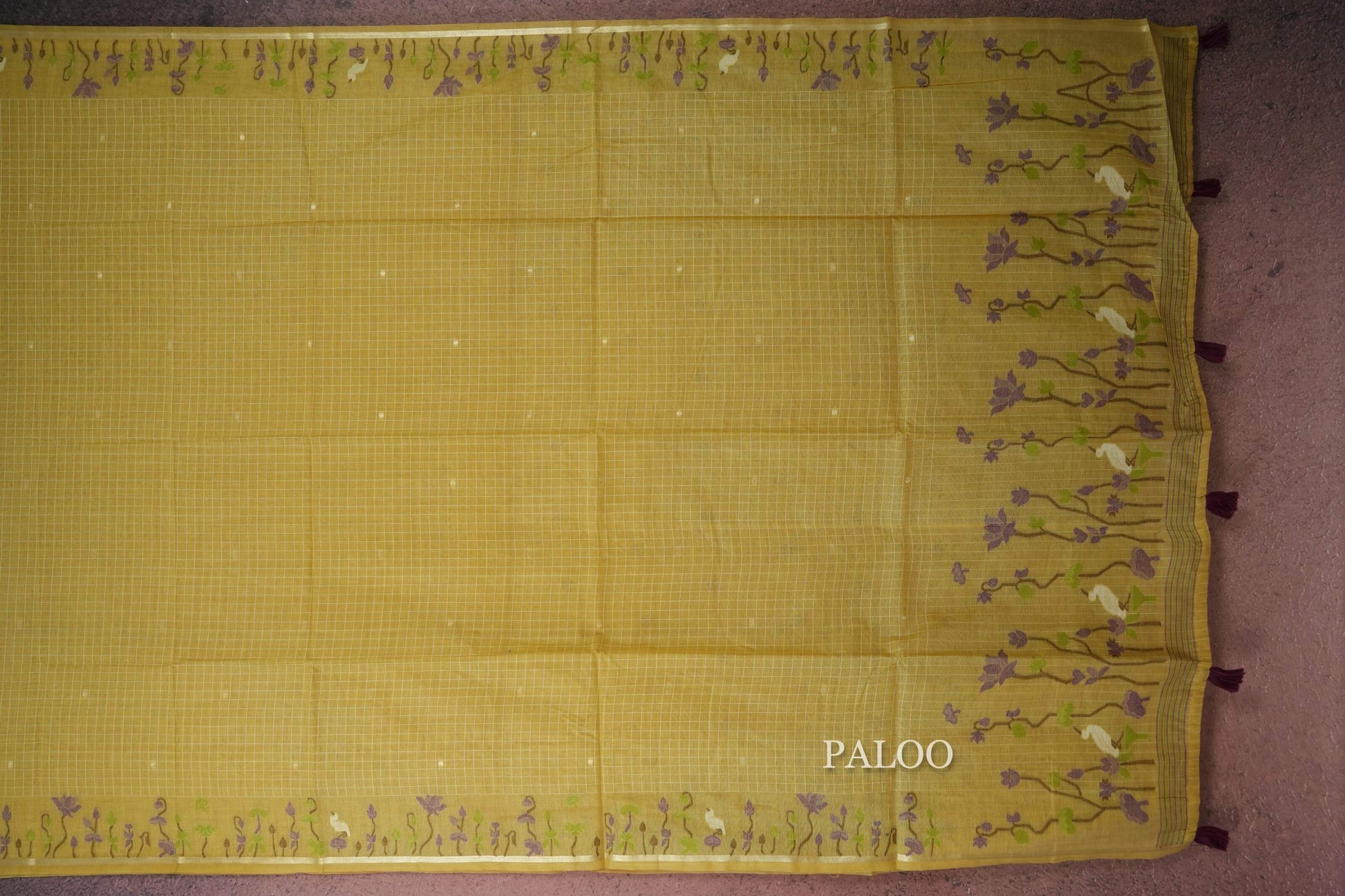 Mustard Yellow semi silk saree paloo