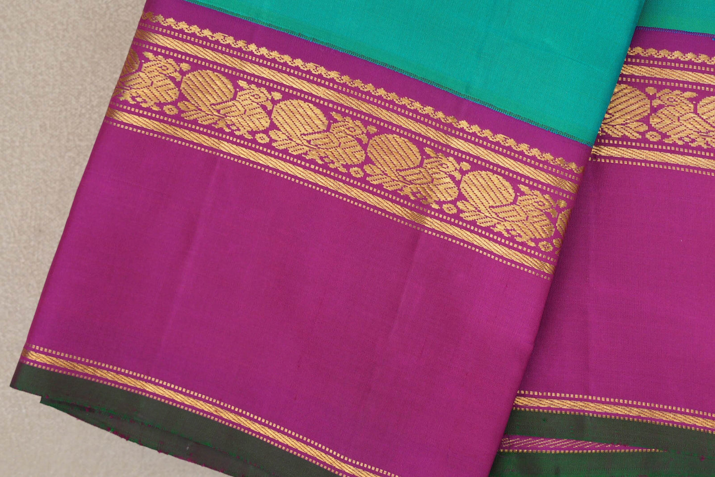 Dual Tone of Blue & Green Vintage Kanjivaram Silk Saree by Shreenivas Silks border