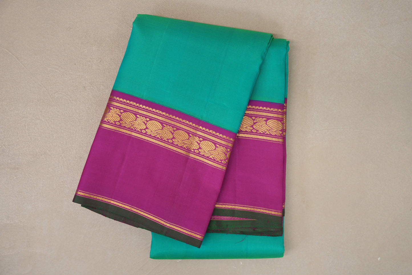 Dual Tone of Blue & Green Vintage Kanjivaram Silk Saree by Shreenivas Silks