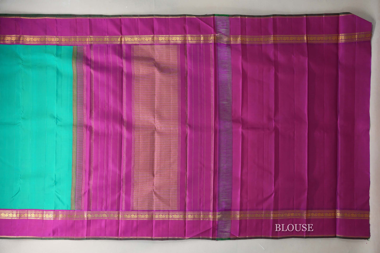 Dual Tone of Blue & Green Vintage Kanjivaram Silk Saree by Shreenivas Silks blouse