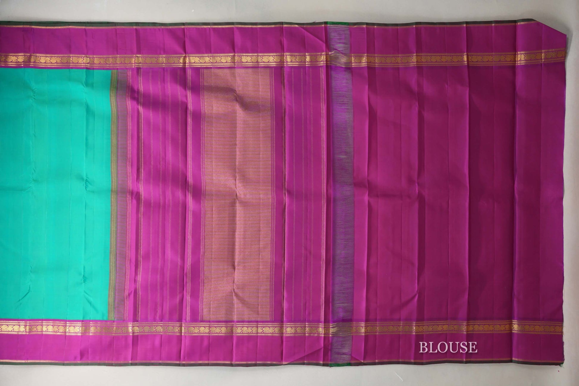 Dual Tone of Blue & Green Vintage Kanjivaram Silk Saree by Shreenivas Silks blouse