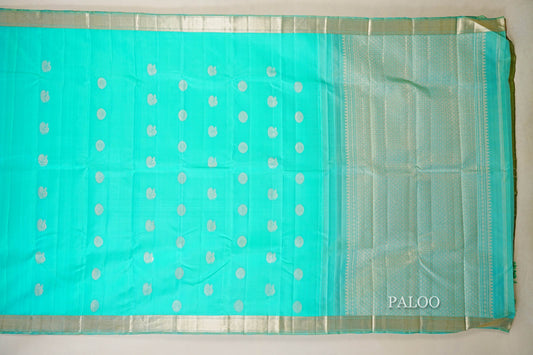Aqua Blue Vintage Kanjivaram Silk Saree paloo