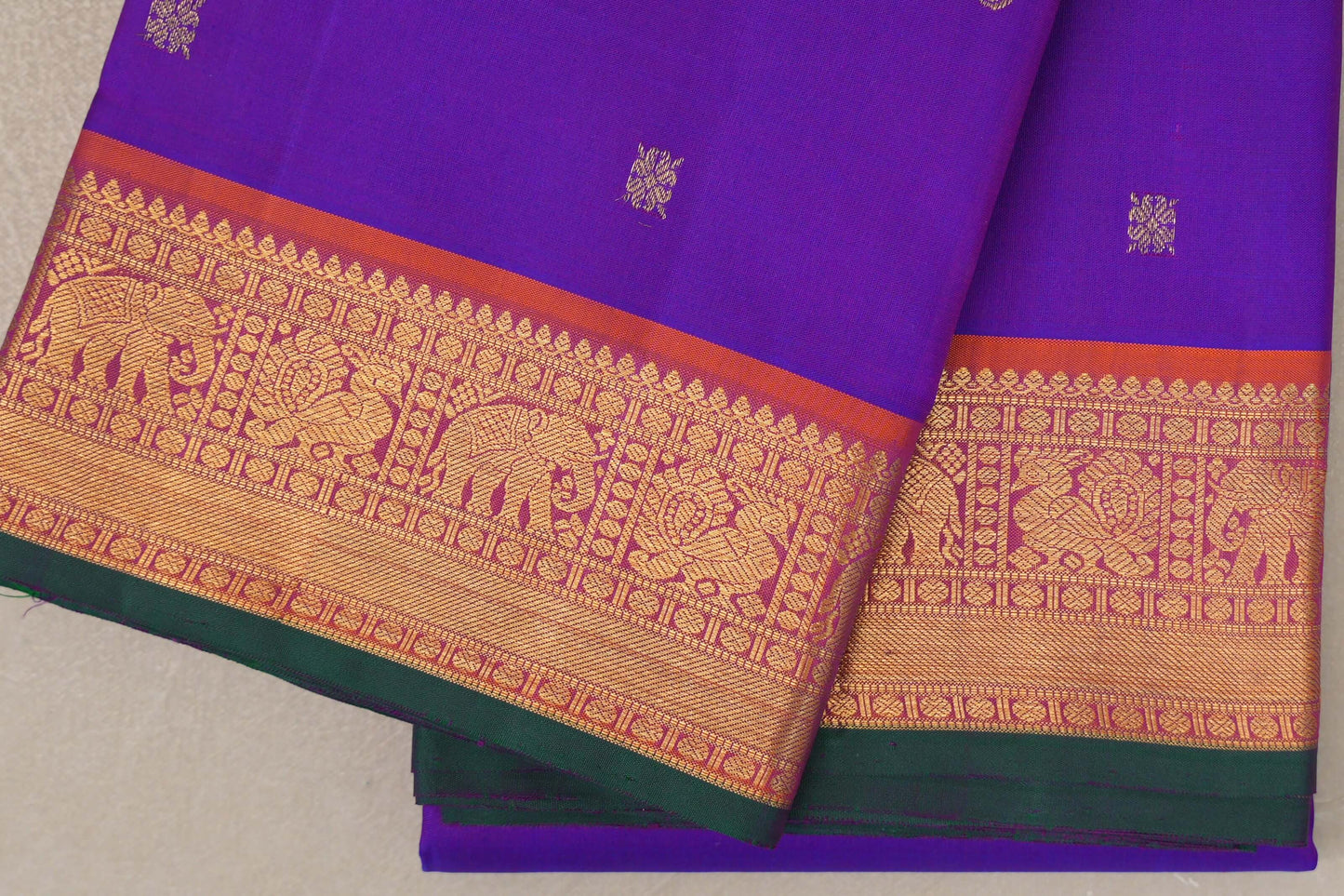 Deep Violet Purple Vintage Kanjivaram Silk Saree by Shreenivas Silks  border