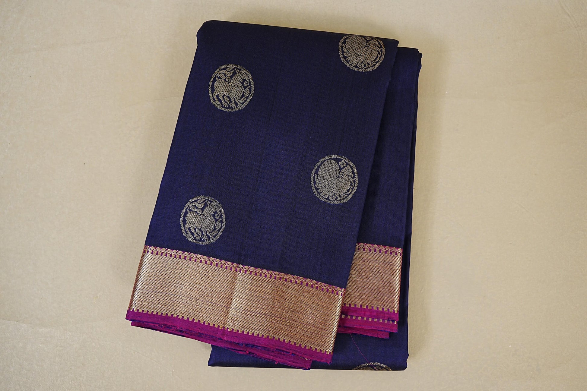 folded Deep Royal Blue Vintage Kanjivaram Silk Saree