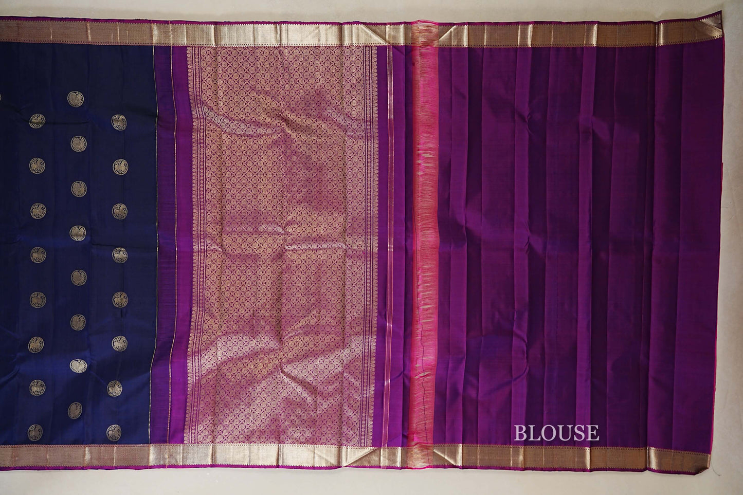 Deep Royal Blue Vintage Kanjivaram Silk Saree blouse