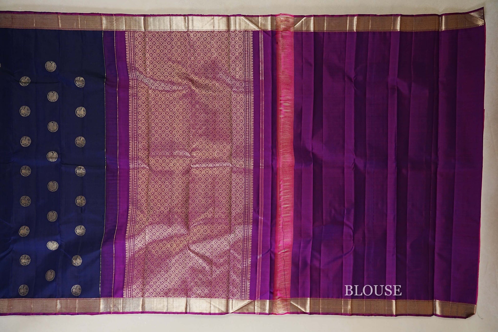 Deep Royal Blue Vintage Kanjivaram Silk Saree blouse