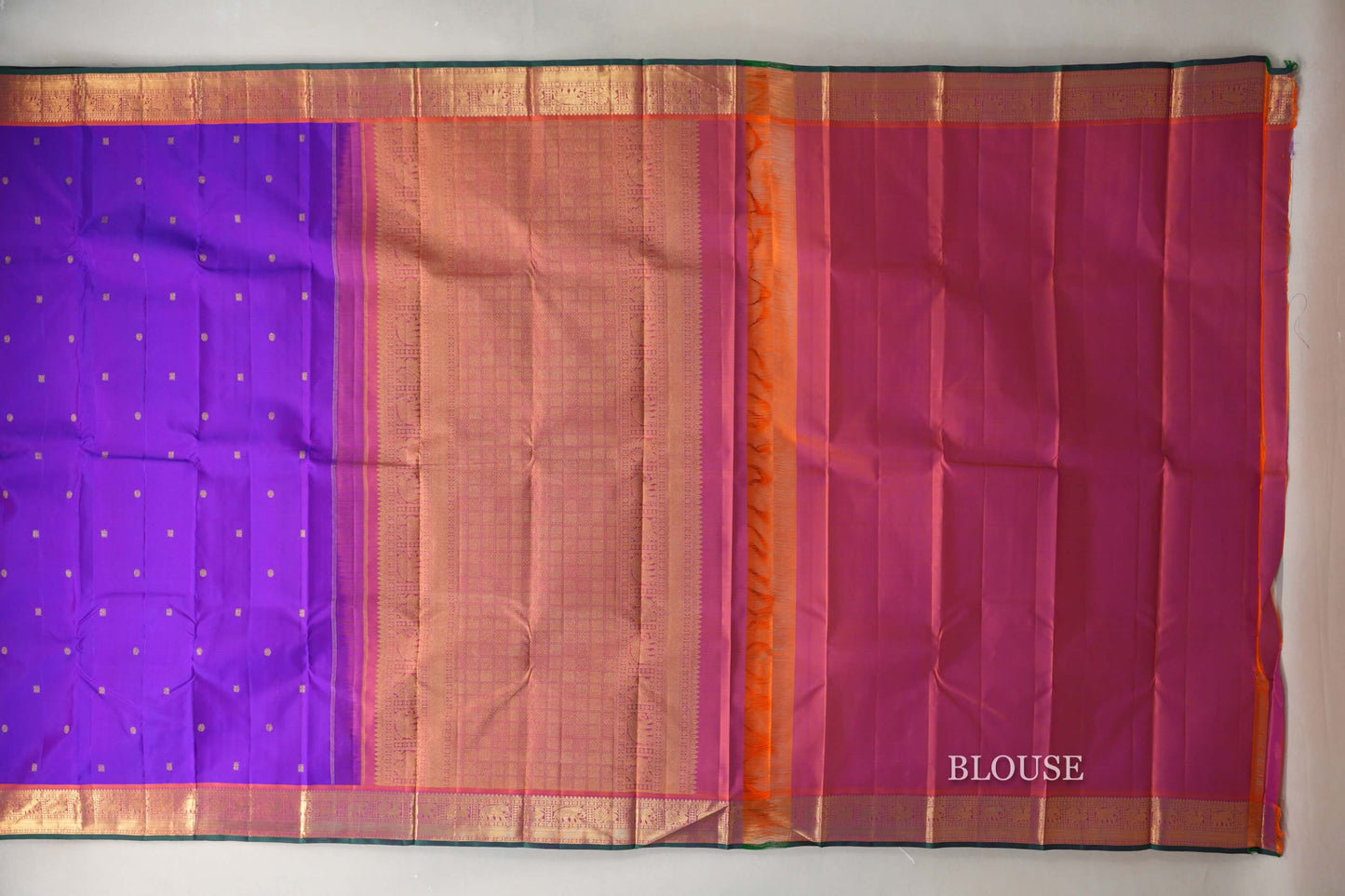 Deep Violet Purple Vintage Kanjivaram Silk Saree by Shreenivas Silks blouse
