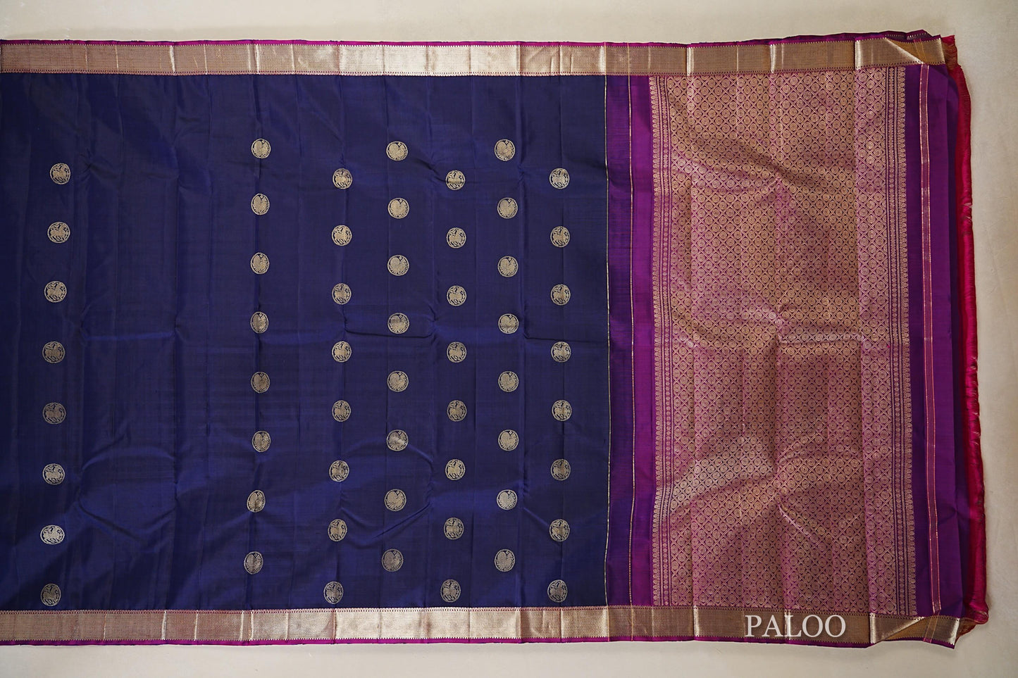Deep Royal Blue  Vintage Kanjivaram Silk Saree paloo