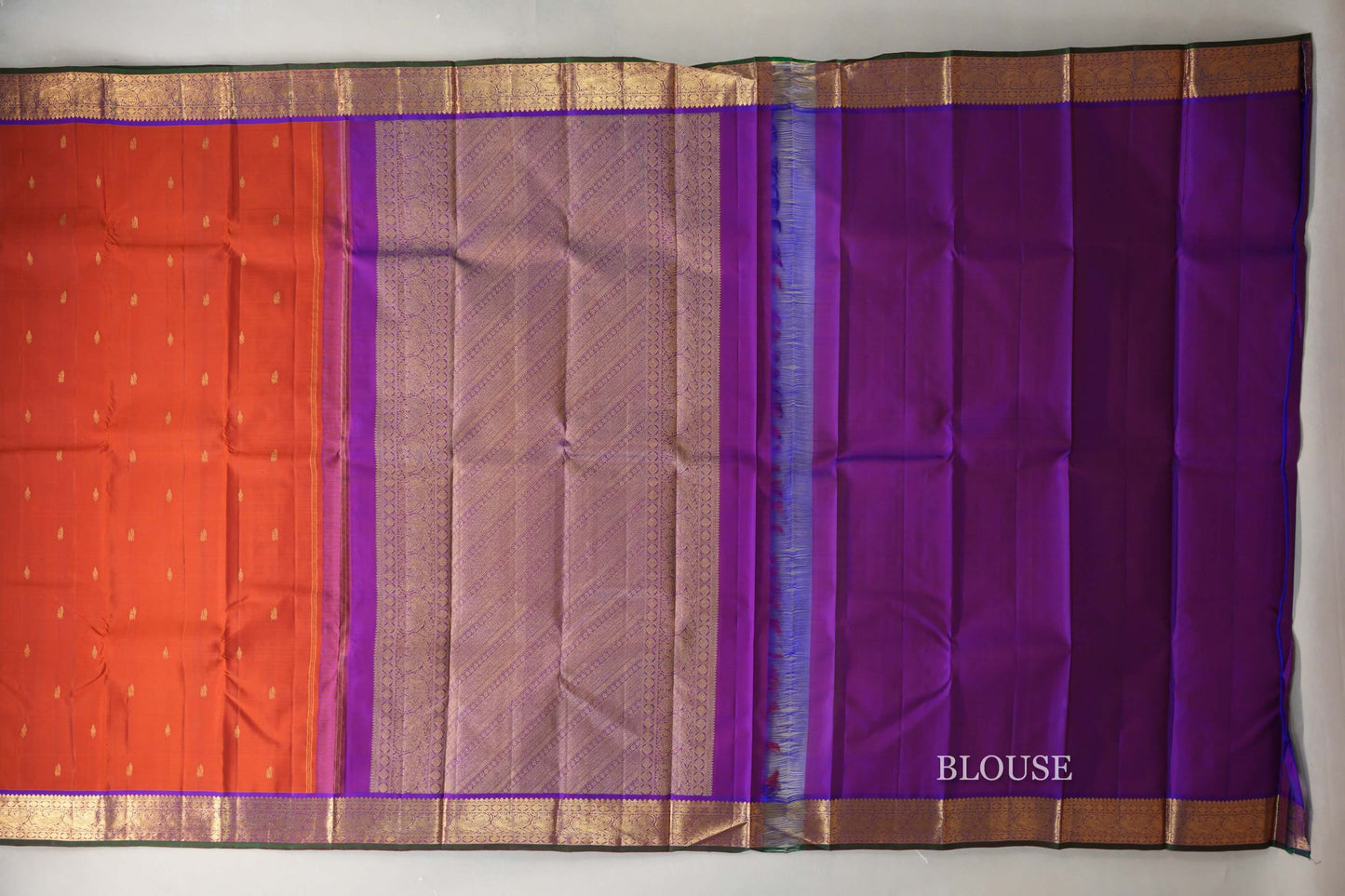Rust orange with Deep Purple Vintage Kanjivaram Silk Saree by Shreenivas Silks  blouse