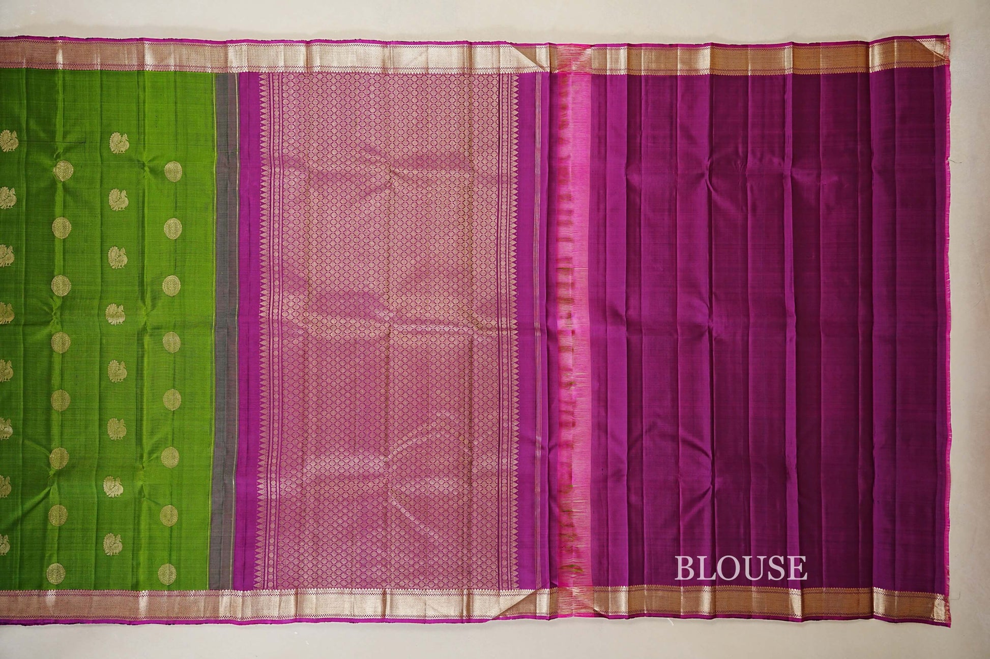 Parrot Green Vintage Kanjivaram Silk Saree blouse