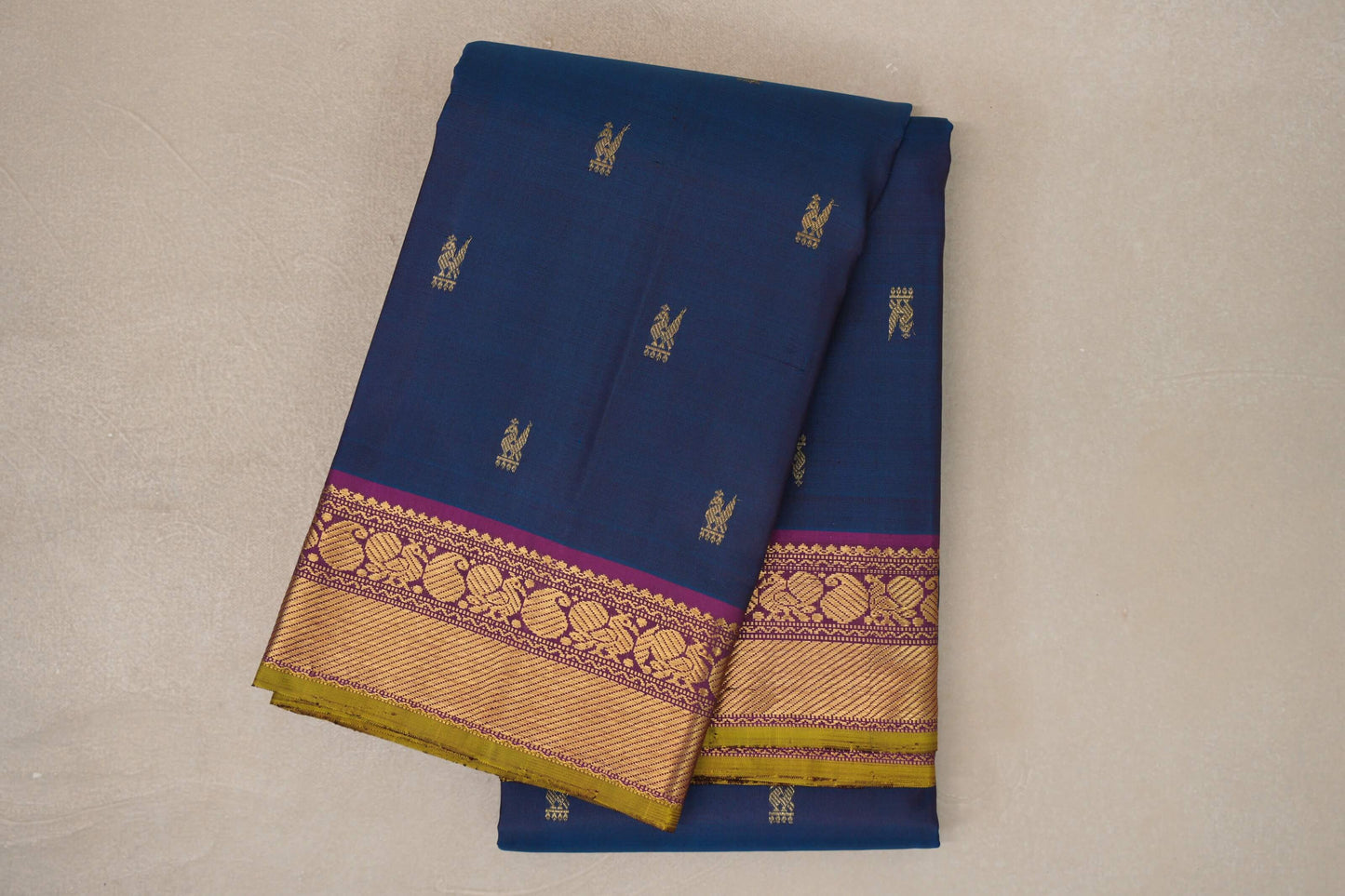 Classic blue with Deep Magenta borders Vintage Kanjivaram Silk Saree