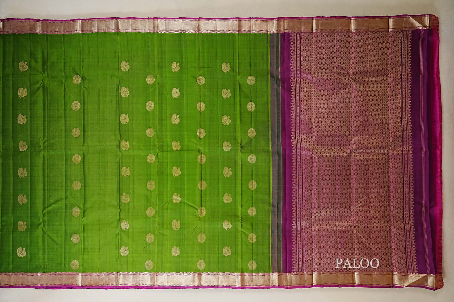 Parrot Green Vintage Kanjivaram Silk Saree paloo