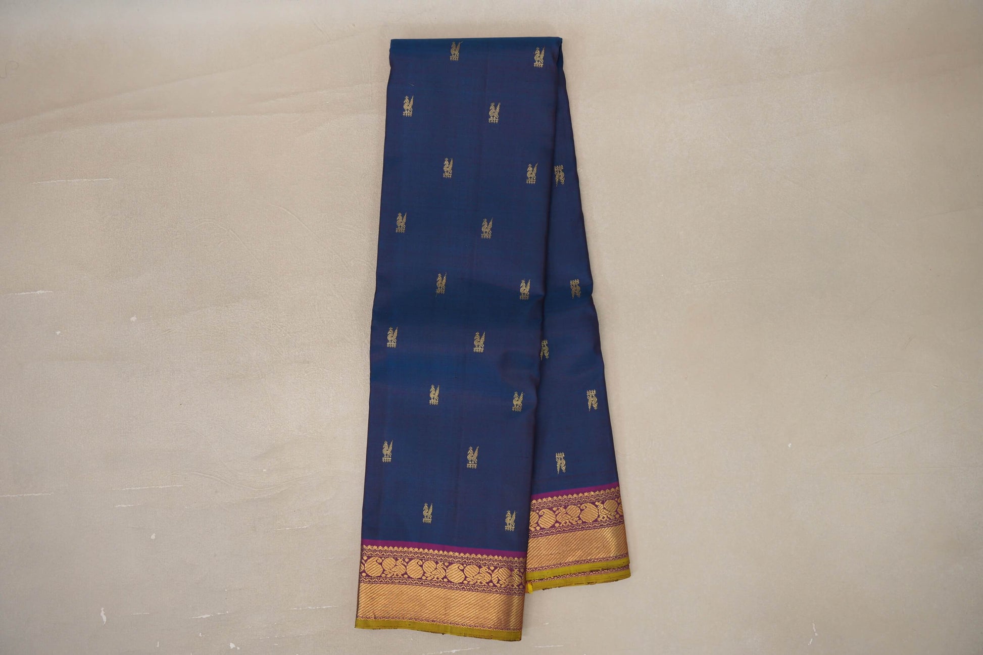 Classic blue with Deep Magenta borders Vintage Kanjivaram Silk Saree