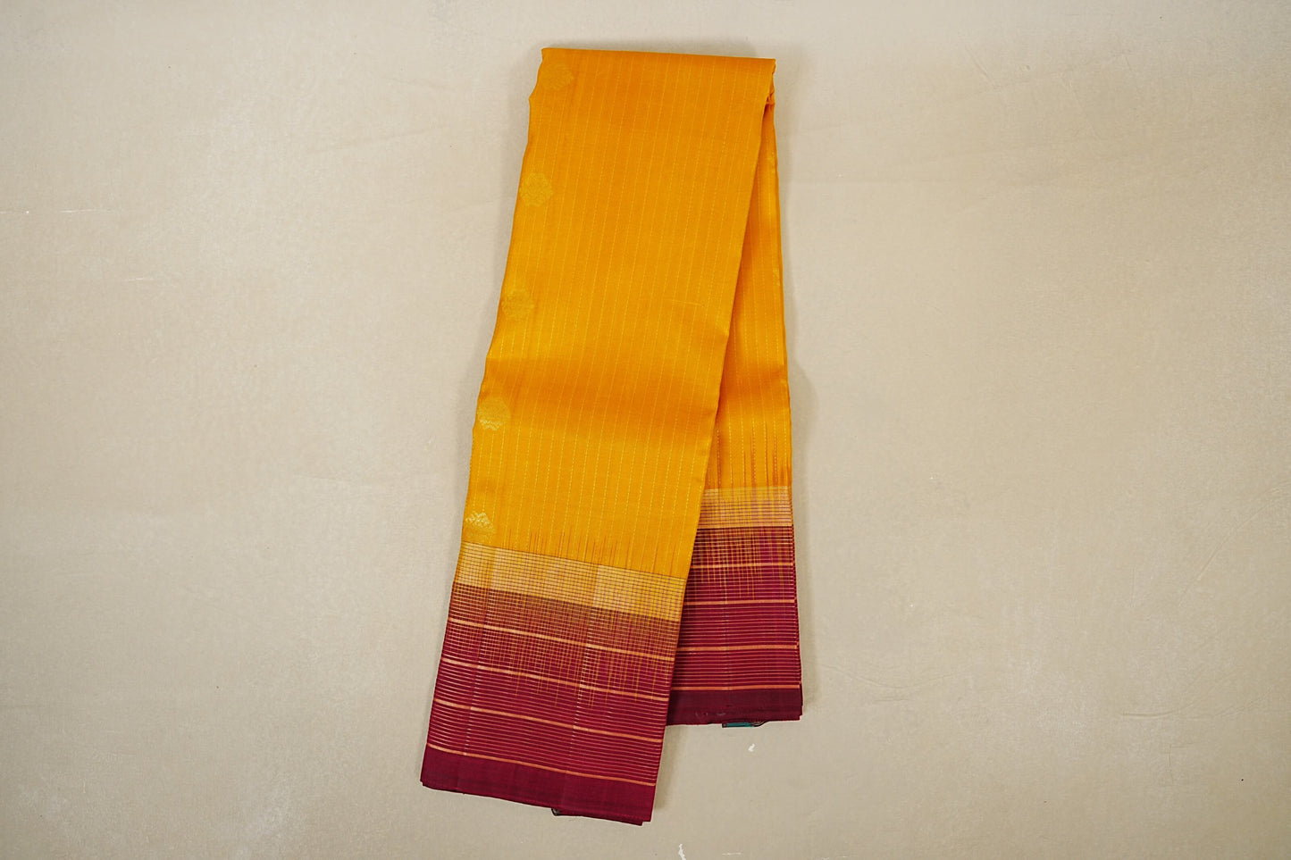Mango Yellow with Deep Maroon Borders Light weight Kanchipuram Silk Saree online
