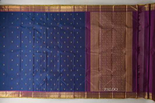 Classic blue with Deep Magenta borders Vintage Kanjivaram Silk Saree paloo