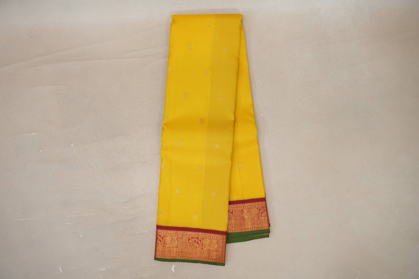Bright Yellow with Deep maroon borders Vintage Kanjivaram Silk Saree