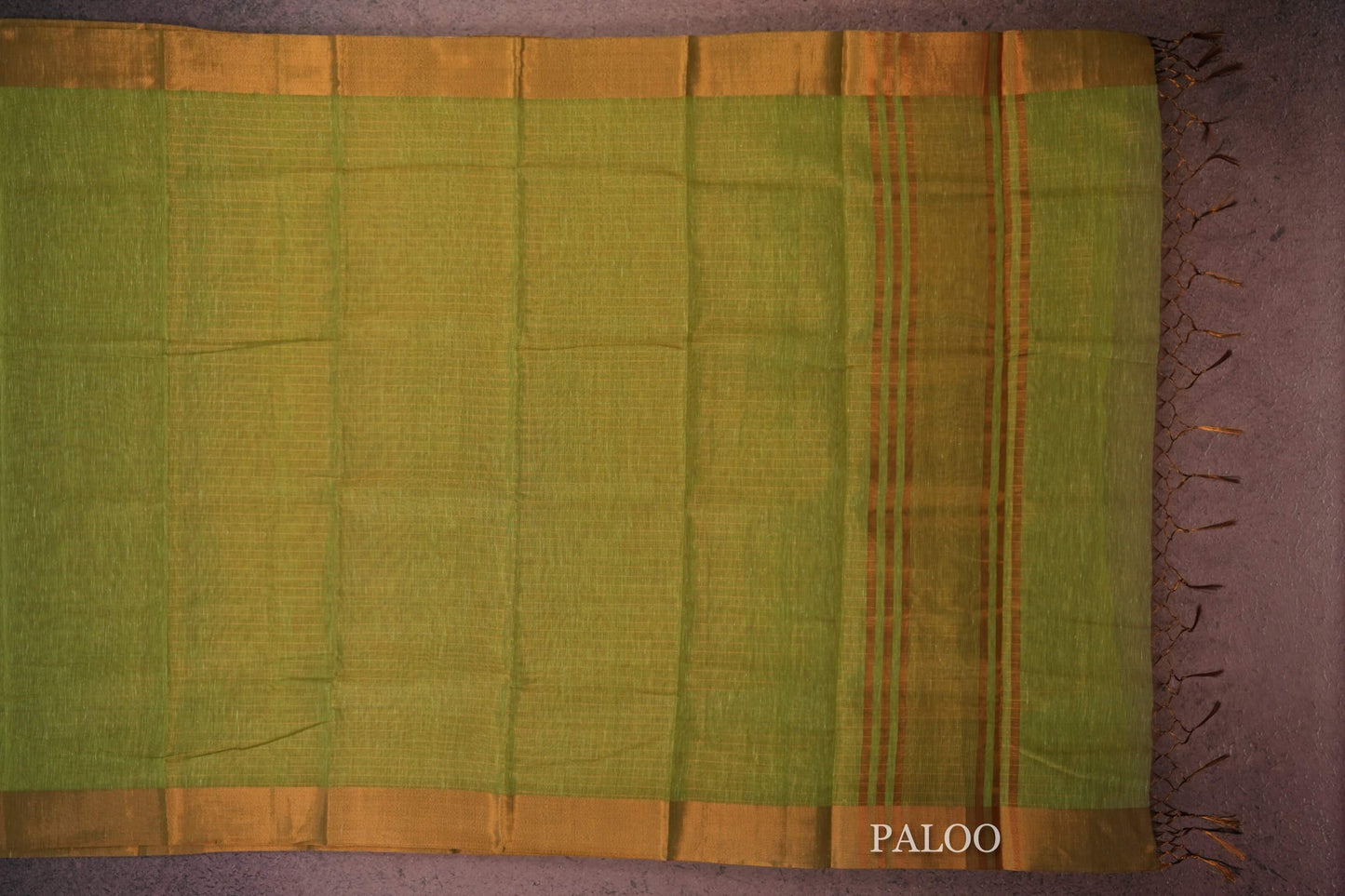 mild green semi linen saree paloo