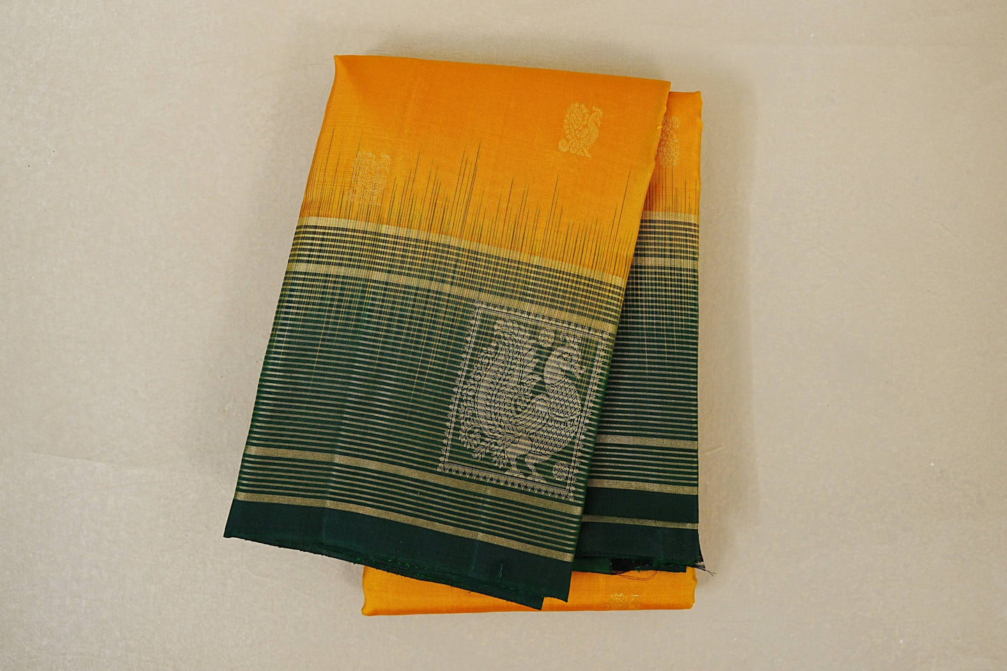 folded Mango Yellow Light Weight Kanchipuram Silk Saree 