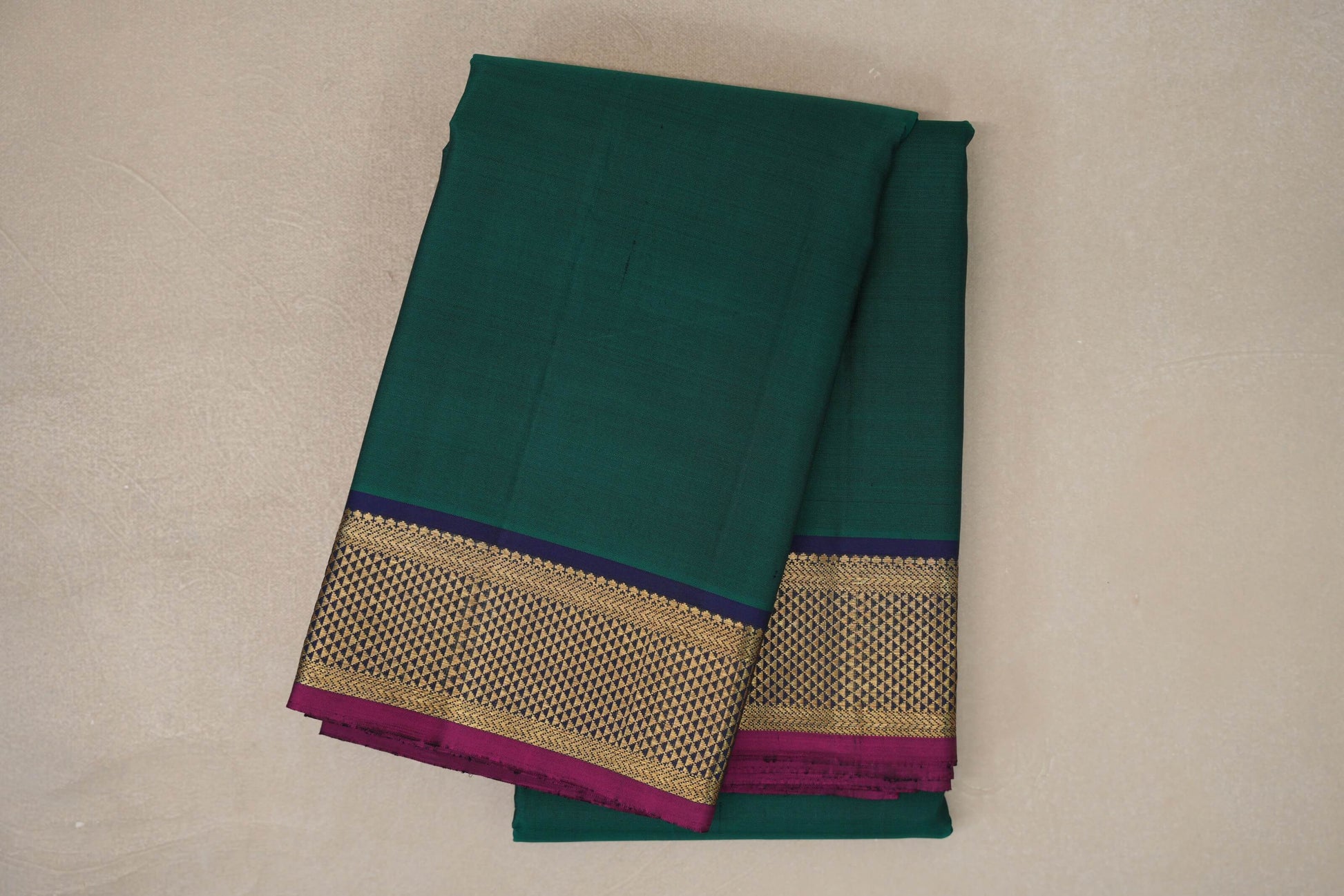 Deep Bottle Green with deep blue Vintage Kanjivaram Silk Saree by Shreenivas Silks 