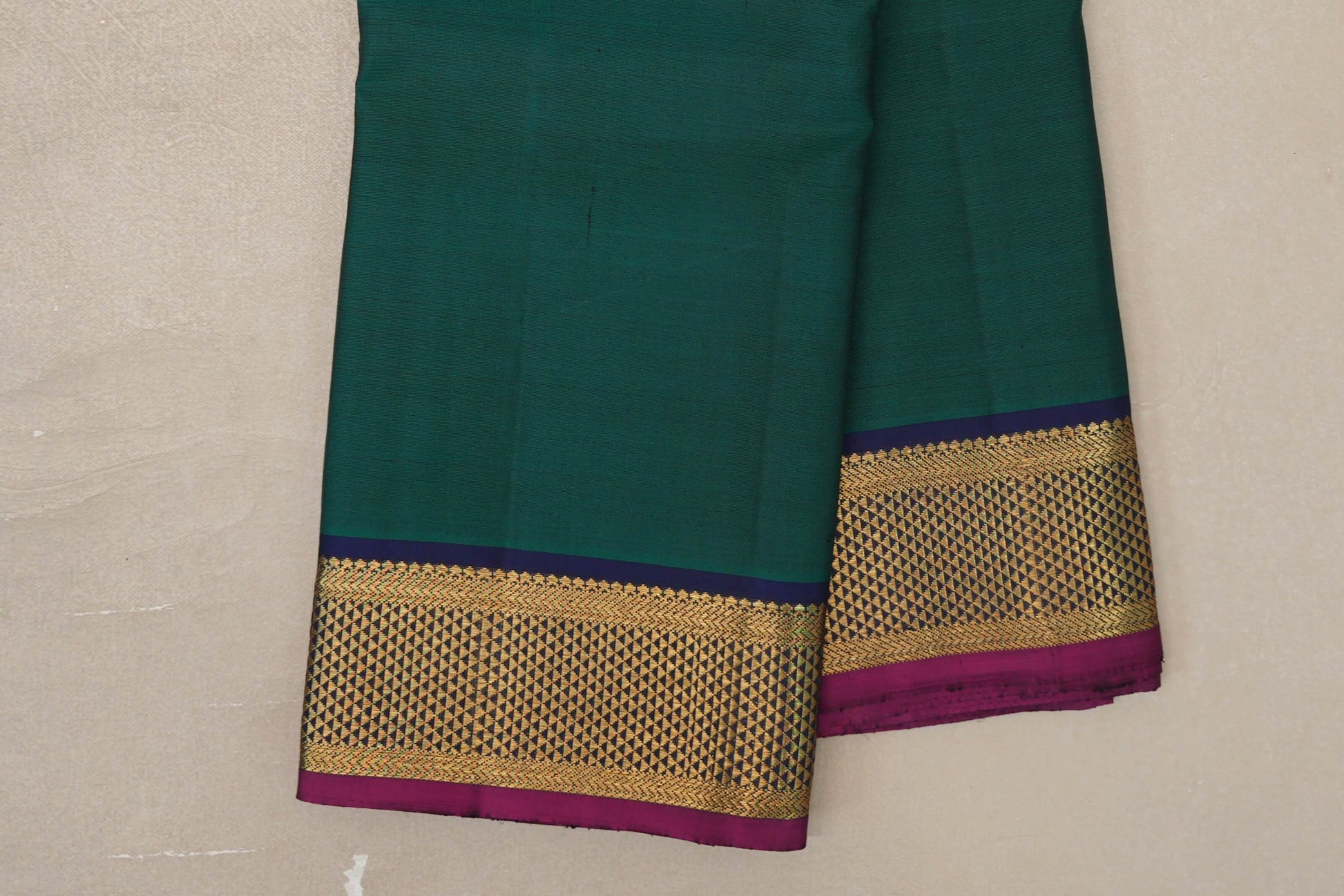 Deep Bottle Green with deep blue Vintage Kanjivaram Silk Saree by Shreenivas Silks border