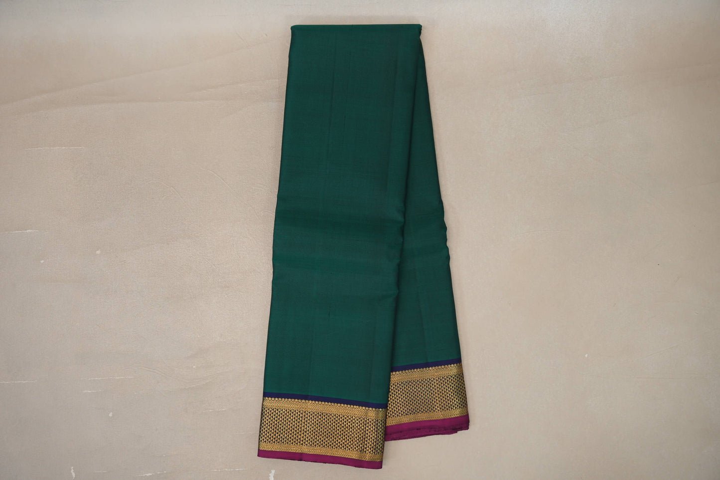 Deep Bottle Green with deep blue Vintage Kanjivaram Silk Saree by Shreenivas Silks 